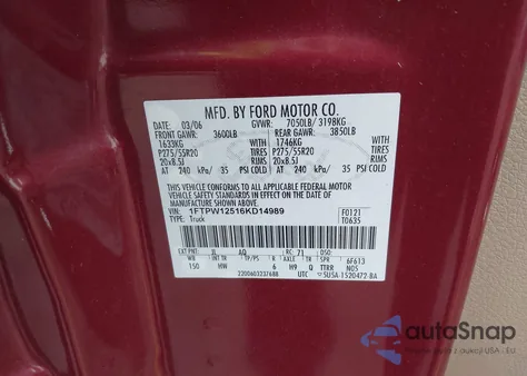 2006 Ford F-150 Lariat/Xlt из США, поврежденный, VIN 1FTPW12516KD14989